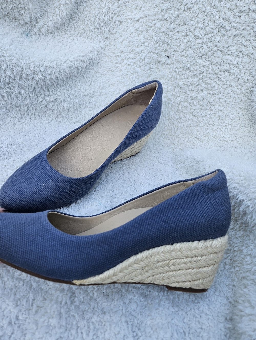 Abeo Navy Blue Canvas Espadrille Wedge Pumps